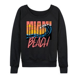 Women's - Instant Message - Miami Beach Lightweight French Terry Wide Neck Long Sleeve Graphic Shirt - 1 of 4