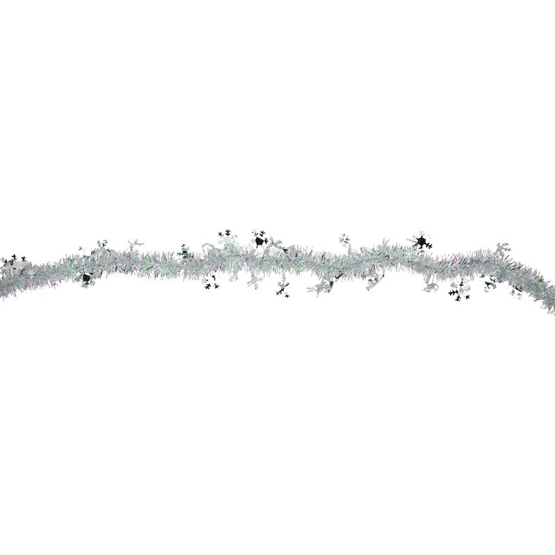 Northlight 12' x 3" White Iridescent and Silver Snowflakes Christmas Tinsel Garland - Unlit, 4 of 5