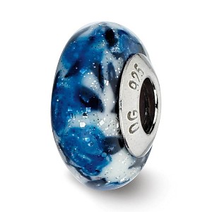 Black Bow Jewelry Blue Rose Glitter Overlay Murano & Sterling Silver Bead Charm, 13mm - 1 of 4