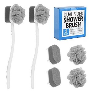 Impresa Extra Long Handled Scrub Brush for Shower with Loofah & Exfoliating Sponge for a Radiant Glow - 2 Pack - 1 of 4