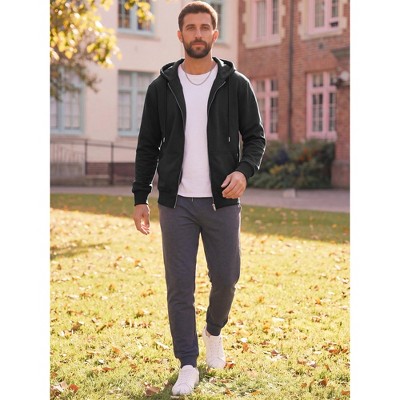 INSPIRE CHIC Men's Casual Lightweight Solid Color Zip Up Drawstring Hooded Jacket Medium Black — фото 5