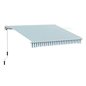 VisioGear Retractable Awning, 12'*10' Patio Awnings with Manual Crank Handle for Deck, Yard, Blue & White, 141.75"*118"*59" - 1 of 4