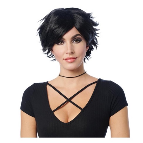 Short spiky black human hair clearance wigs