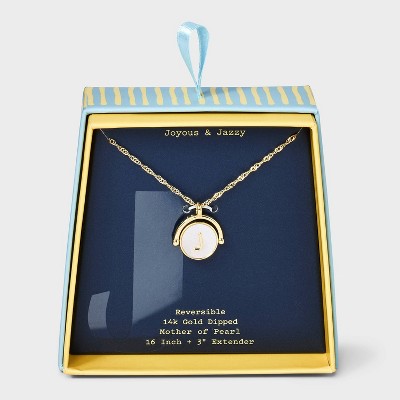 14K Gold Dipped Crystal and Mother of Pearl Circle Spinner Initial Necklace - A New Day™