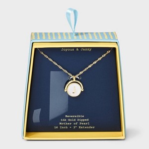 14K Gold Dipped Crystal and Mother of Pearl Circle Spinner Initial Necklace - A New Day™ - 1 of 4