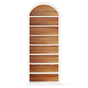 Lirago,8-Tier Arched Bookshelf – Two-Tone Wooden Display Unit with Dustproof Back – Versatile Storage for Living Room, Study & Kitchen - 1 of 4