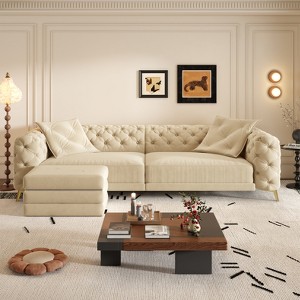 Whisen 97.7" 3-in-1 Convertible Sofa Bed, 28.4" Deep Seat with Button Tufted Design, 4-Seater with Ottoman - 1 of 4