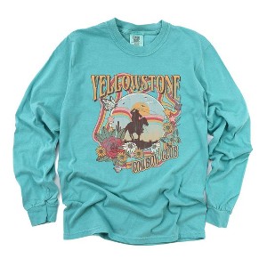 Simply Sage Market Women's Yellowstone Cowboy Club Long Sleeve Garment Dyed Tee - 1 of 3