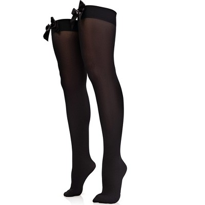 Skeleteen Girl's Bow Accent Thigh Highs - Black : Target