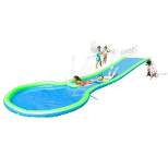 HearthSong Extra Long 25-Foot Double Lane Water Slide with Sprinkler, Splash Pool, and 2 Inflatable Speed Boards