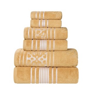 Zero Twist Cotton Solid and Floral Jacquard 6 Piece Bathroom Towel Set by Blue Nile Mills - 1 of 4