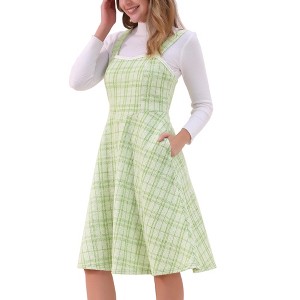 INSPIRE CHIC Women's Sleeveless Square Neck Plaid A-Line Pinafore Overall Tweed Dresses - 1 of 4