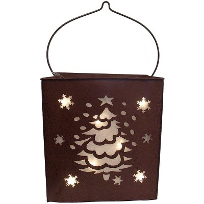 Sterling 12.5" Shimmering LED Lighted Christmas Tree and Snowflake Battery Operated Lantern - Brown