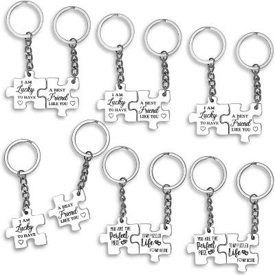 Bright Creations 12 Best Friends Puzzle Shaped Silver Keychains in 2 Designs, Perfect Gift for Birthday, Christmas, Anniversary and Weddings (3.3 in)
