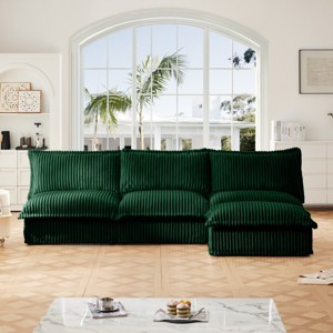 Upholstered Sectional Sofa, 3 Seater Armless Sectional Sofa with Reversible Ottoman, Sectional Sofas with Corduroy Fabric-Cuddlewood - 1 of 4