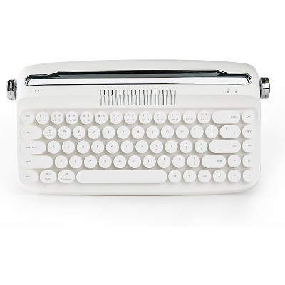 MaseiKar Wireless Typewriter Keyboard, Retro Aesthetic with Integrated Stand, Cute Round Keycaps, USB-C/Bluetooth Connection for Tablet, Phone, PC