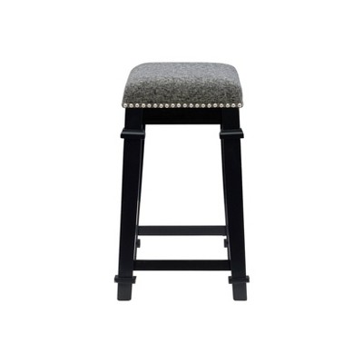 Kennedy Black Wood and Tweed Backless Counter Stool