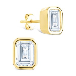 SHINE by Sterling Forever Sterling Silver Emerald Cut Bezel Set Stud Earrings - 1 of 4