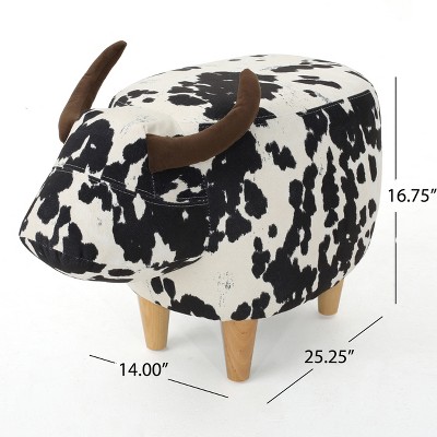 Birchwood Black & White Velvet Cow Ottoman with Tapered Legs