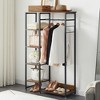VECELO Open Garment Clothing Rack, Heavy Duty Free-Standing Storage Closet with 5 Shelves & Hanging Rod for Small Spaces, Oak/White - 4 of 4