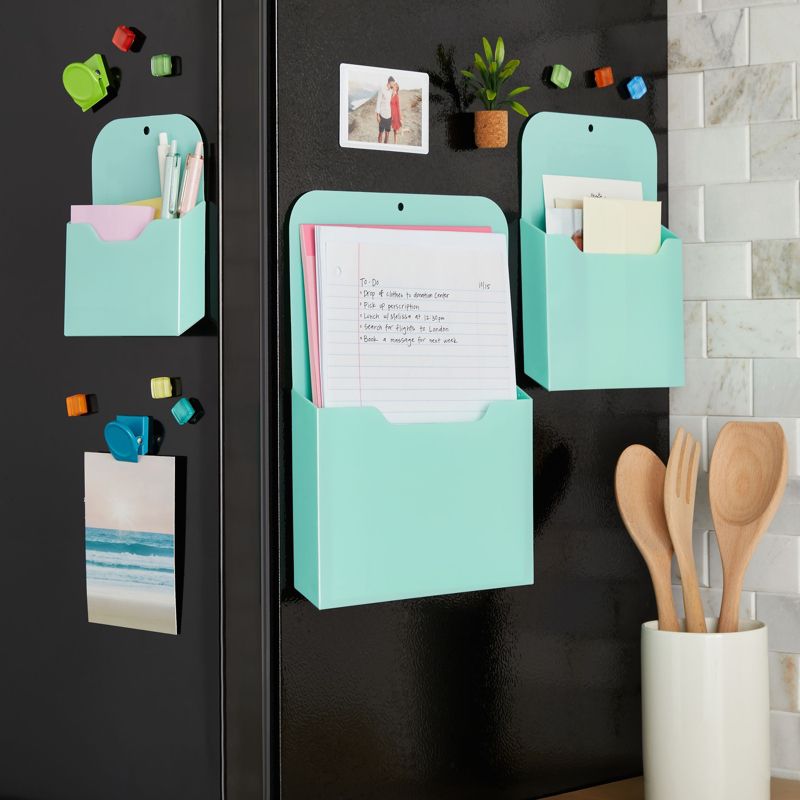 Okuna Outpost 3 Pack Magnetic Wall File Holders Set for Organization, 3 Sizes (Teal), 2 of 9