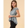 INSPIRE CHIC Women's Lace High Low Hem Cap Sleeves Peplum  Blouse - 4 of 4
