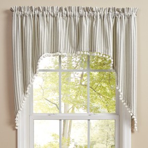 Park Designs Ticking With Ball Fringe Swags 72” x 36” - 1 of 3