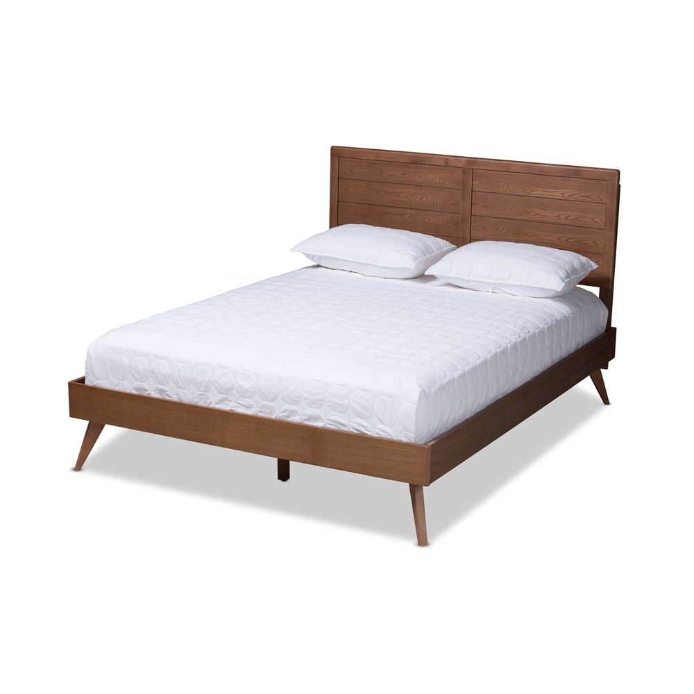 Photos - Bed Frame Queen Artemis Walnut Finished Wood Platform Bed Brown - Baxton Studio: Mid