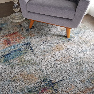 Ivory and Multicolor Abstract Round Synthetic Area Rug