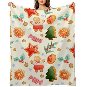 FIONECA Christmas Gingerbread Man Cookie Candy And Tree Pattern Cozy Fleece Blanket Holiday Decor Warm Soft Throw Blanket 40x50 inches - 1 of 4
