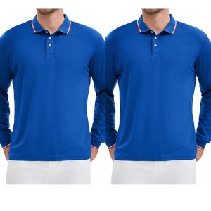 INSPIRE CHIC Men's Classic Regular Fit Solid Color Long Sleeves Business Golf Polo Shirts 2 Packs - 1 of 4