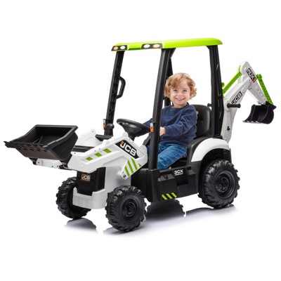4 in 1 Ride on Excavator, 12V Licensed JCB Excavator Ride on Toy with Remote Control, Front Loader
