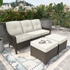 YARDSIGHT 3-Seat Rattan Patio Sofa , 2 Ottomans ¨C Weatherproof Cushions, All-Weather Brown Wicker Conversation Set for Garden, Backyard & Poolside - 2 of 4