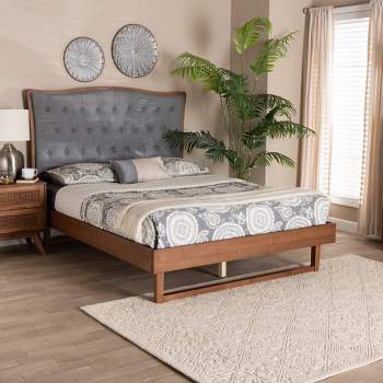 Baxton Studio King Sereno Fabric and Wood Platform Bed Gray/Walnut Brown