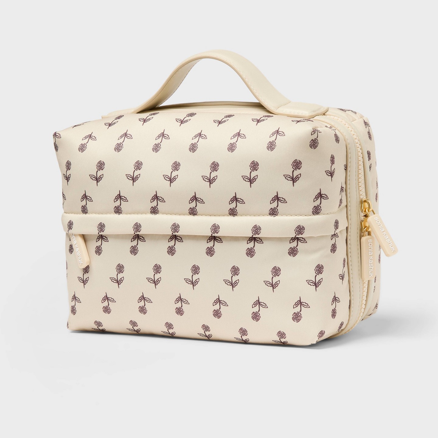 Sonia Kashuk Puffy Makeup Case - Cream with Burgundy Floral, цвет: Кремовый — фото 2