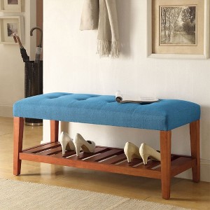 Okak Modern 2-Tier Tufted Button Ottoman Bench Shoe Bench with Open Storage Shelf,Upholstered Storage Bench for Entryway,Living Room - 1 of 4