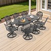 9-Piece Oval Cast Aluminum Outdoor Patio Dining Set with Swivel Chairs & Brown Cushions & Umbrella Hole - 2 of 4