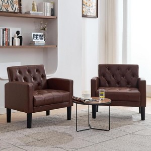 TYBOATLE Tufted Black Leather Accent Chair, Mid-Century Armchair for Office, Living Room, Bedroom - 1 of 4