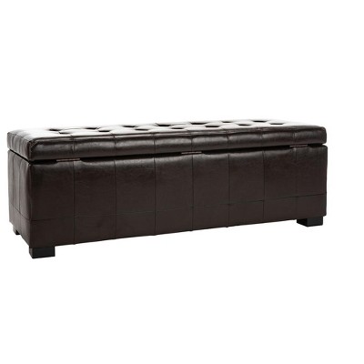 Large Brown Leather Storage Bench with Button Tufts