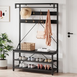 40''Coat Rack, 3-in-1 Hall Tree with Shoe Bench - 1 of 4