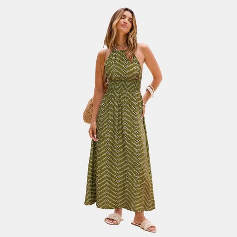Женские платья Cupshe Women's Bohemian Chevron Print Maxi Beach Dress-S-Green