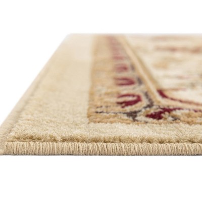 Ivory and Tan Rectangular Medallion Synthetic Area Rug