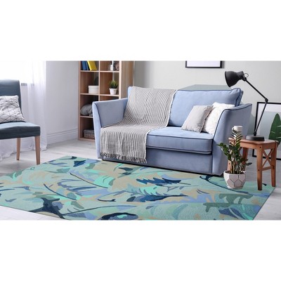 Hand-Tufted Blue and Aqua Palm Leaf Wool Area Rug