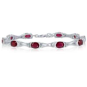 Simona Sterling Silver, 7X5mm Oval, Gem Tennis Bracelet, 11.3cttw Glass Filled Ruby - Red - 7 Inch - 1 of 2