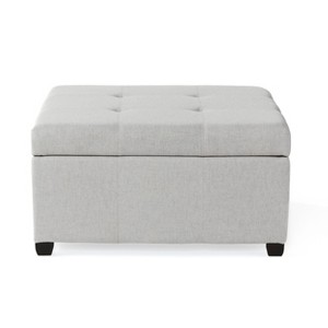 VYNXARIA Ottomans and Benches - 35"x35"x18.5" Gray Storage Ottoman with Tufted Waffle Stitching - 1 of 4