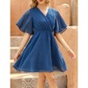 Coolmee Women's Summer Floral Sundress Short Sleeve Wrap V Neck A-Line Midi Dress - 4 of 4