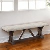 Simple Relax Fabric Upholstered Bench with X-Shaped Base in Gray and Rustic Brown Finish - 2 of 4