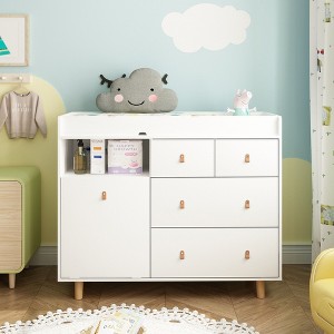 FUFU&GAGA White Baby changing table Storage cabinet Leather pulls Solid wood feet Large space Partitioned storage - 1 of 4