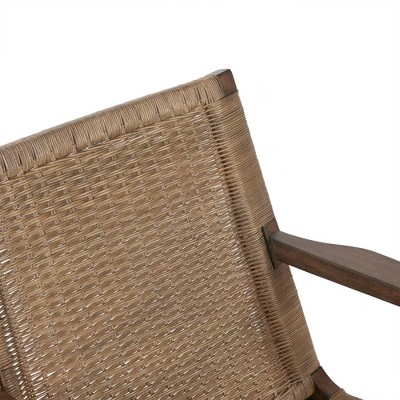 Natural Mahogany and Rattan Accent Chair with Microfiber Seat