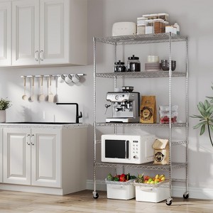 5-Tier Storage Shelves with Wheels, Metal Garage Shelving,  Adjustable Pantry Shelf, Commercial Shelving - 1 of 4